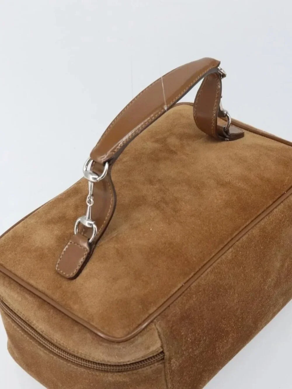GUCCI Vanity Cosmetic Pouch Suede Brown Silver 032 1705 0140 Auth bs33363
